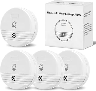 Water Leak Detector 4 Packs, Lound Sound Sensor Alarm, Home Water Flooding Monitor Sink Overflow Monitoring Wet Moisture Alert Pipe Leakage Drip Detection Warning for Basement, Laundry, Bathroom