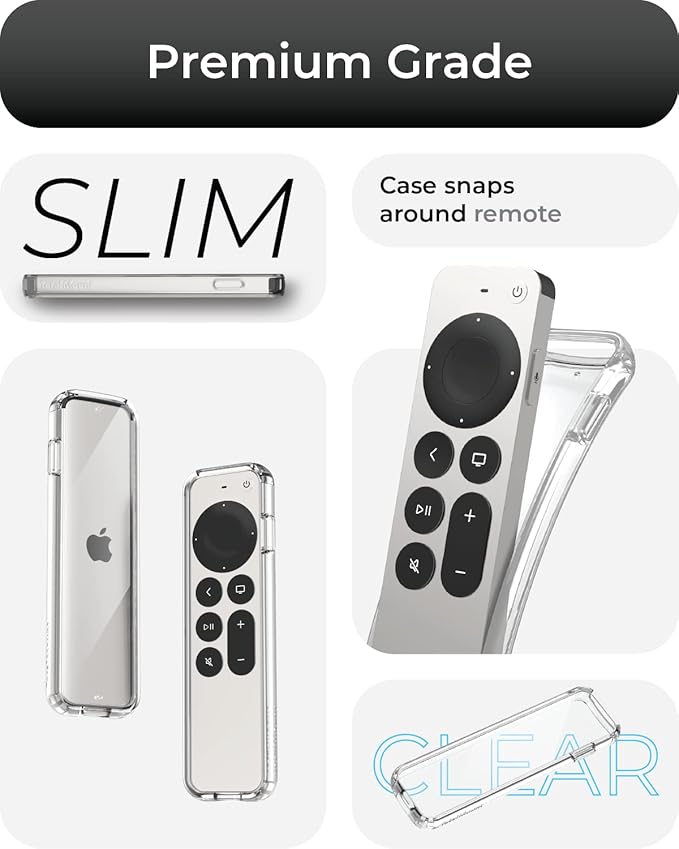 TotalMount Air Rim Case for Apple TV Remotes – Slim, Hybrid Apple TV Remote Case with Ultimate Drop Protection – Clear