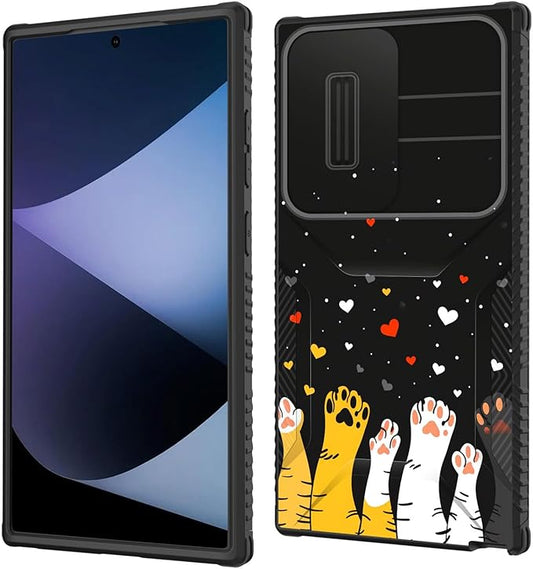 for Galaxy S26 Ultra Case Built in Slide Camera Lens Cover,Heavy Duty Shockproof Protection Dual Layer Case for Samsung Galaxy S26 Ultra 6.9" 2026,Cute Cat Paw Heart
