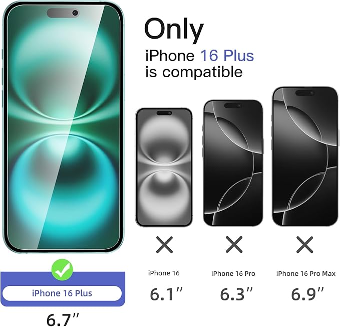 NEW'C 3x Privacy for iPhone 16 Plus Screen Protector (6.7 inches)+ 3x Camera Lens Protector, Sensor Protection, Case Friendly Tempered Glass Film - Dust plug, Easy installation tool included