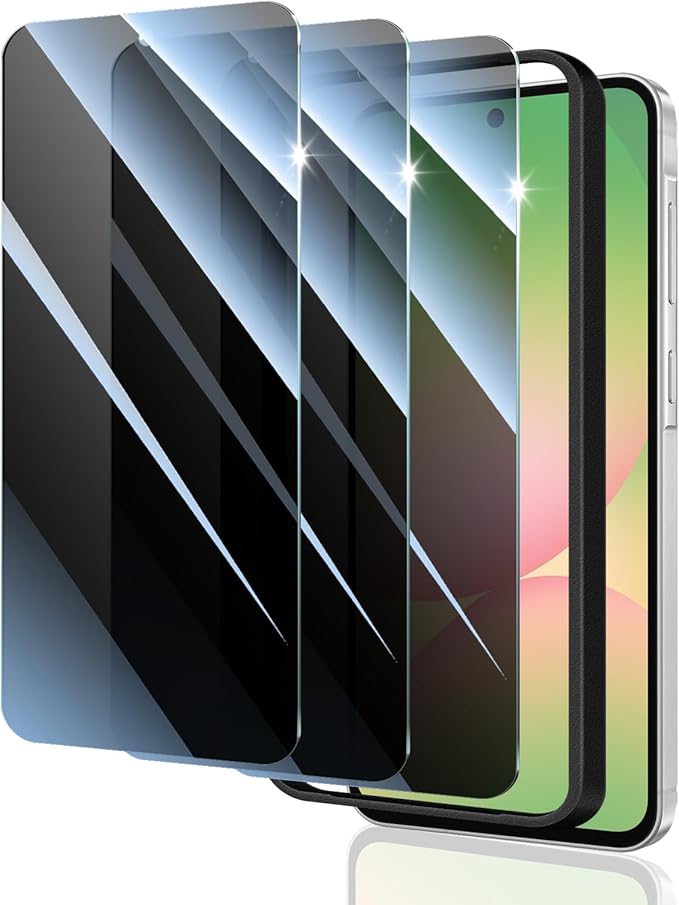 3*Privacy Screen Protector for Samsung Galaxy S24 FE/A56 with a Installation Alignment Aid, Anti-Spy Tempered Glass Film, Dark Private Black Protection, [Shatterproof][ Shockproof][Scratchproof]