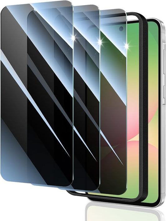 3*Privacy Screen Protector for Samsung Galaxy S24 FE/A56 with a Installation Alignment Aid, Anti-Spy Tempered Glass Film, Dark Private Black Protection, [Shatterproof][ Shockproof][Scratchproof]