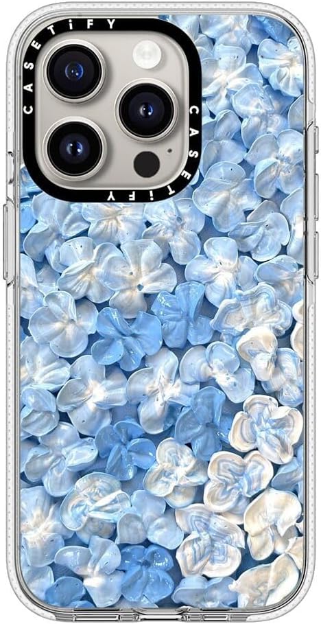 CASETiFY Clear iPhone 15 Pro Case [Not Yellowing / 6.6 ft. 3X Military Grade Drop Protection/Compatible with Magsafe] - Blue Hydrangea - Clear