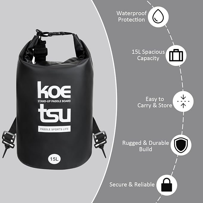 KOETSU 15L Stand-Up Paddle Board Dry Bag, Waterproof Roll-Top Deck Bag for Kayaking, Boating, Fishing, Snorkeling – Lightweight Portable Pouch for Gear, Phone, Keys, and Accessories