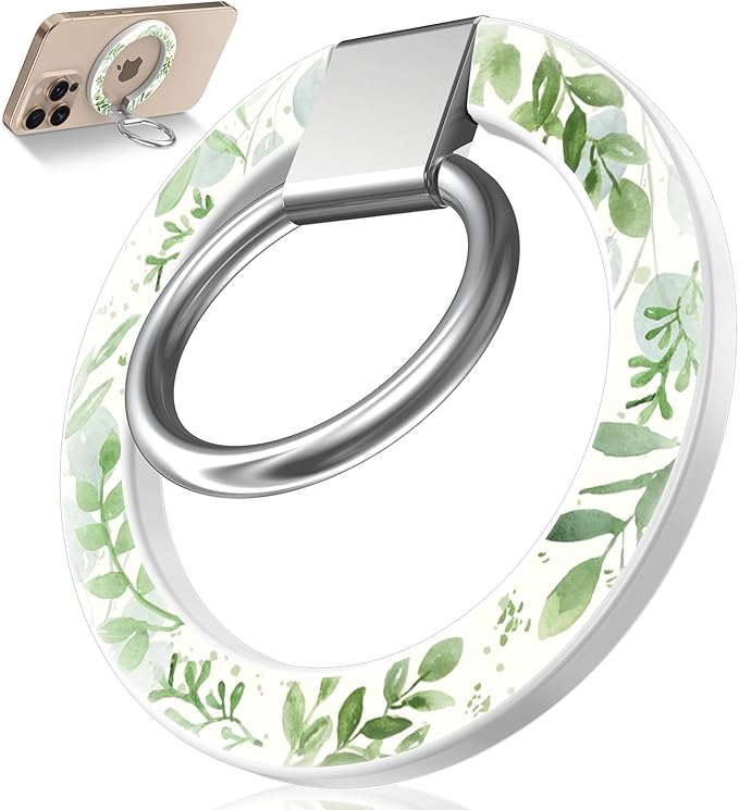 Toycamp Phone Grip Ring Holder Compatible with MagSafe - Magnetic Phone Grip Stand Women Cute Painting Removable Rotatable Magnet Accessories for iPhone 17 Pro Max/16/15/14/13/12 Series, Leaves