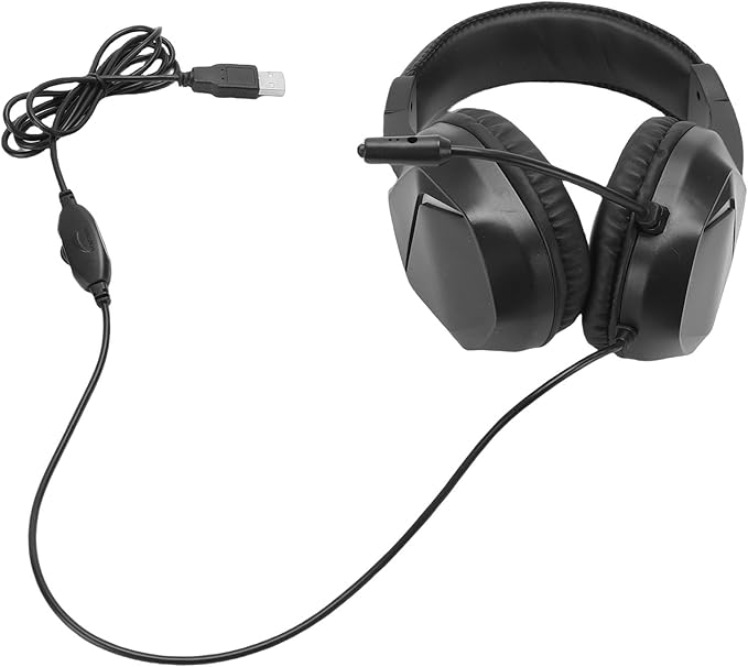 EBTOOLS Wired USB A Headset, Gaming Headphone with 7.1 Surround Sound Noise Cancelling Mic 40mm Drivers Memory Foam Cushion RGB Lighting, for PC Series X S (Black)