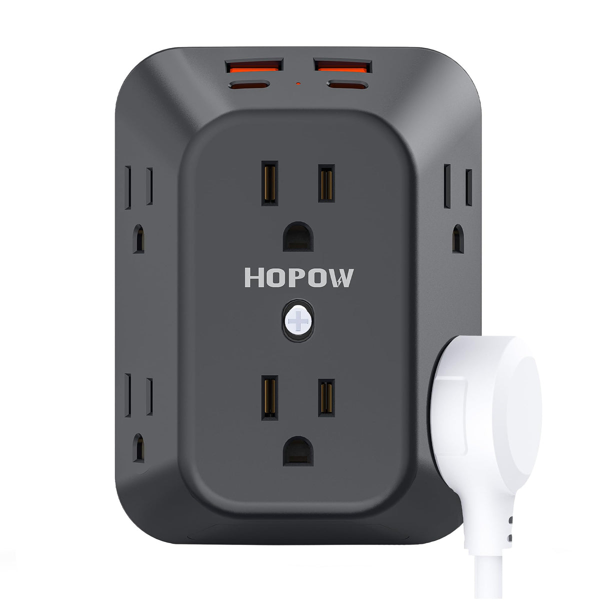 Black Outlet Extender, 6AC&2A2C, 1050J, USB Wall Charger, 1875W/15A