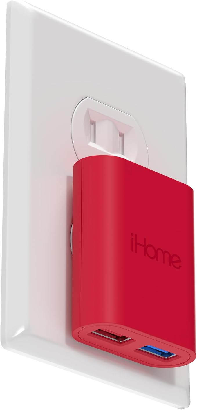 iHome Slim 2-Port USB Wall Charger, Flat Multiport Travel Plug Adapter