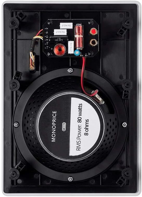 Monoprice 2-Way Carbon Fiber In-Wall Speakers - 8 Inch (Pair) With Paintable Magnetic Grille - Alpha Series,BLACK