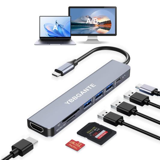 USBC Multiport Adapter USB c to USB hub 7 in 1 dongle Adapter USB c hub multiport Adapter with SD Card Reader 100W PD 4K30hz hdmi USB hub USB C Adapter for MacBook Pro USB-c hub for mac