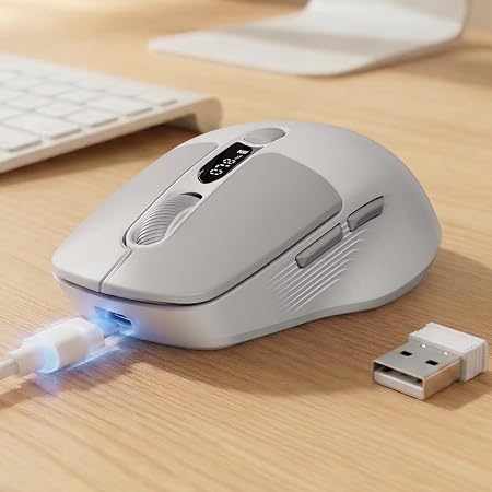 Dual-Mode Wireless Bluetooth Mouse with LED Display for Laptop - Grey