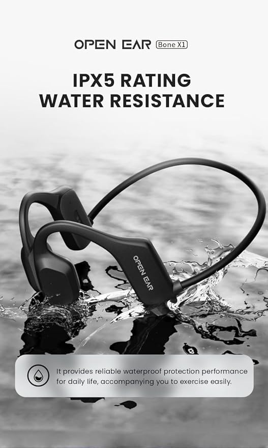 Bone Conduction Headphones, Open Ear Wireless Headphones with Microphone, Bluetooth 5.3, 6 Hours of Use Time, IPX5 and Sweat Resistant Sports Headphones for Outdoor, Workout, Cycling (Black)