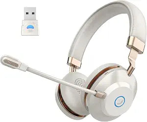 Wireless Headset with Mic for Work, Bluetooth Headset with Noise Cancelling Microphone, On Ear Wireless Headphones with USB Dongle & Mute Function for Work from Home Computer Office Teams Call Center