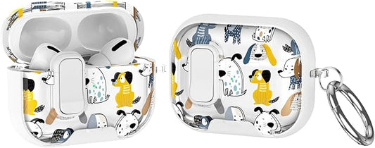 Trendy Case Compatible with AirPods Pro/Pro2,Shockproof Cover for AirPods Pro 2nd/1st Gen with 2-in-1 Phone Stand,Safety Lock Catch,Wireless Charging,Cute Cartoon Dog Painted Gift for Girls Women