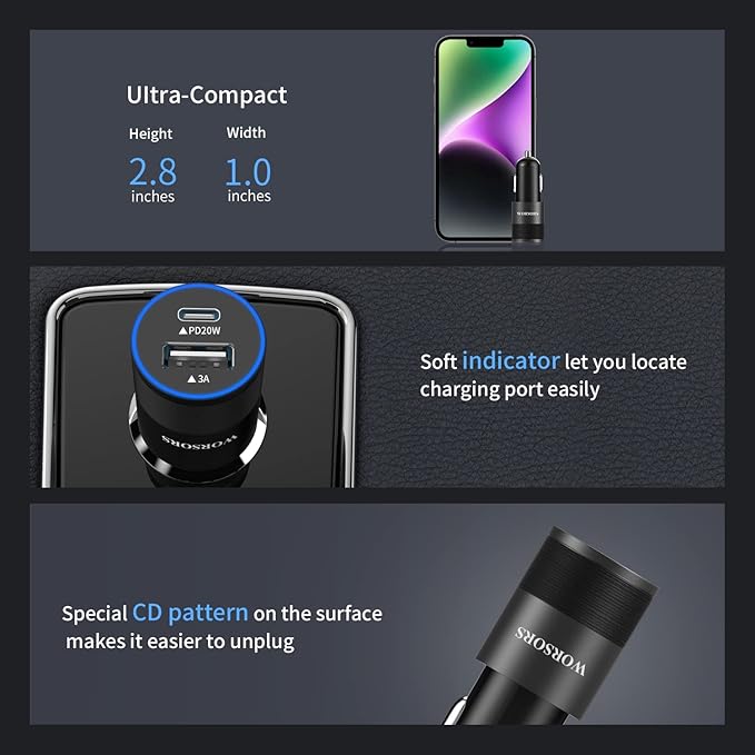 35W USB C Fast Car Charger [Apple MFi Certified] for iPhone 14 Pro/14 Pro Max/14 Plus, iPhone 13/12/11/Mini/XS/XR/8/SE, iPad, 20W PD3.0 Rapid Charging Adapter + 3Ft Type C to Lightning Cable Cord