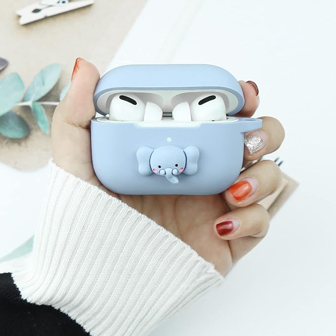 Wonhibo for Airpod Pro Case, Cute Kawaii Cover for Airpod Pro 2019 with Keychain for Women (Elephant)