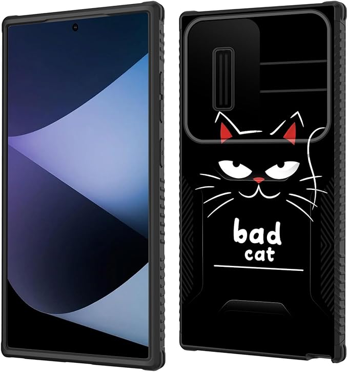 for Galaxy S25 Ultra Case Built in Slide Camera Lens Cover,Heavy Duty Shockproof Protection Dual Layer Case for Samsung Galaxy S25 Ultra 6.9" 2025,Funny Cat