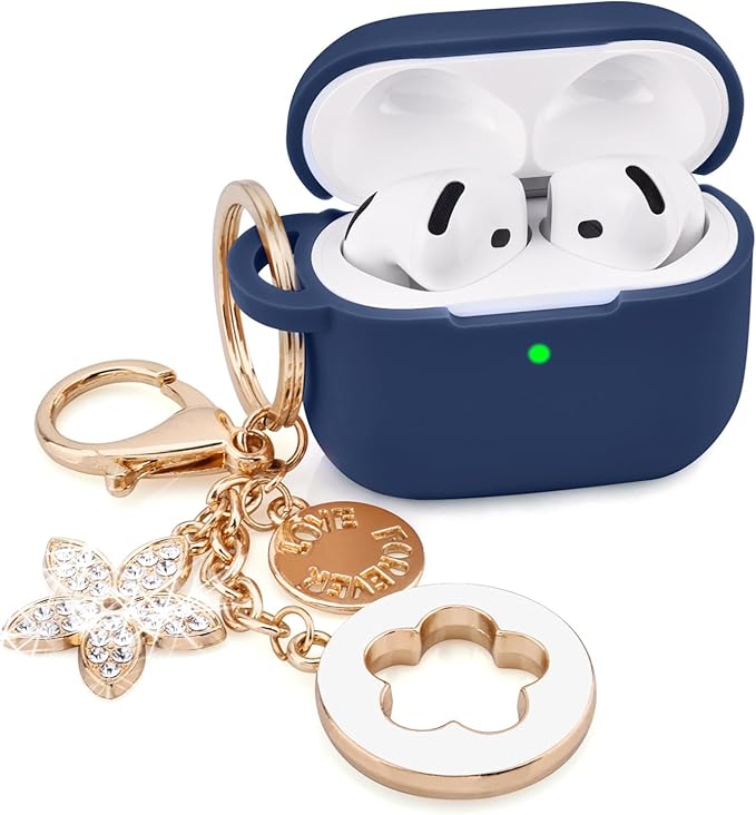 Case Compatible With Apple Airpods 4 - VISOOM Airpods 4 Cases 2024 Cover Women Anti-Drop Silicone iPods 4 Earbuds Wireless Accessorie Charging Cases Girl Bling Keychain for Airpod Ipods 4th Generation