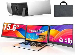 Leudaich One Cable Laptop Screen Extender, 15.6" FHD 1080P IPS Portable Monitor, Ultra-Slim Travel Dual Monitor Fits 13-17" Laptops, Triple Monitor Compatible with Mac/Windows(Driver Required)