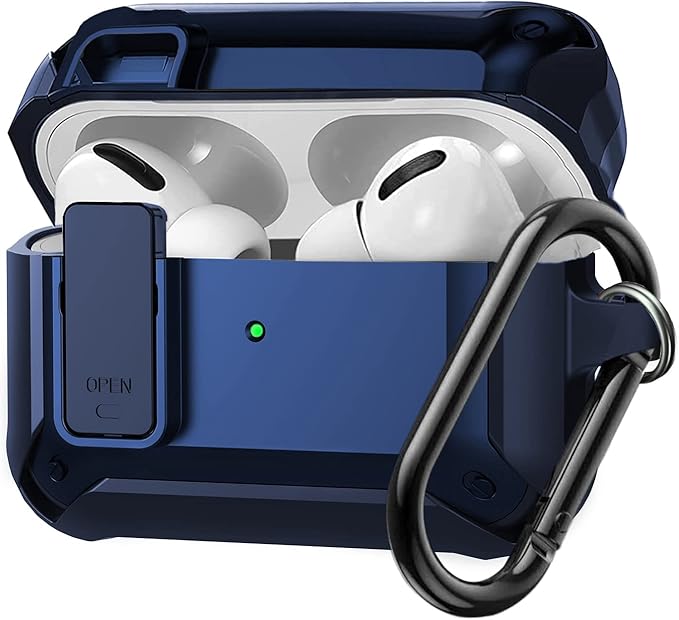 for Airpods Pro 2/1 Gen Case Cover with Lock (2019/2022/2023), Rugged Locking Case for Airpod Pro 2nd/1st Generation Shockproof Armor Protective Skin for Apple iPod Pro - Blue
