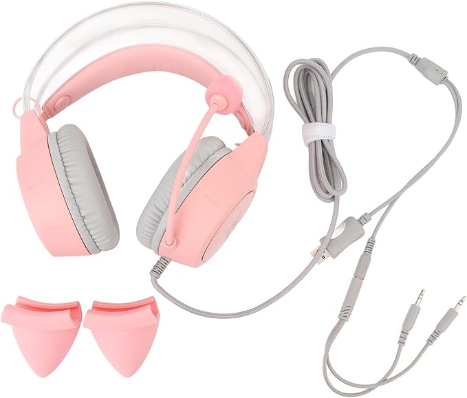 Eujgoov Cat Ear Gaming Headset Rainbow RGB Lighting, Detachable Cat Ears, Surround Sound 7.1 Mic, USB and 3.5MM Multi Platform Compatibility with Breathing LED for PC Laptop Game Console