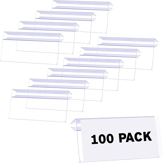 Meetory Shelf Label Holder,100PCS Reusable Plastic Wire Shelf Label Holder,Clear Shelf Tags for Wire Shelving for Shopping Mall，Retail Store with Insert Card