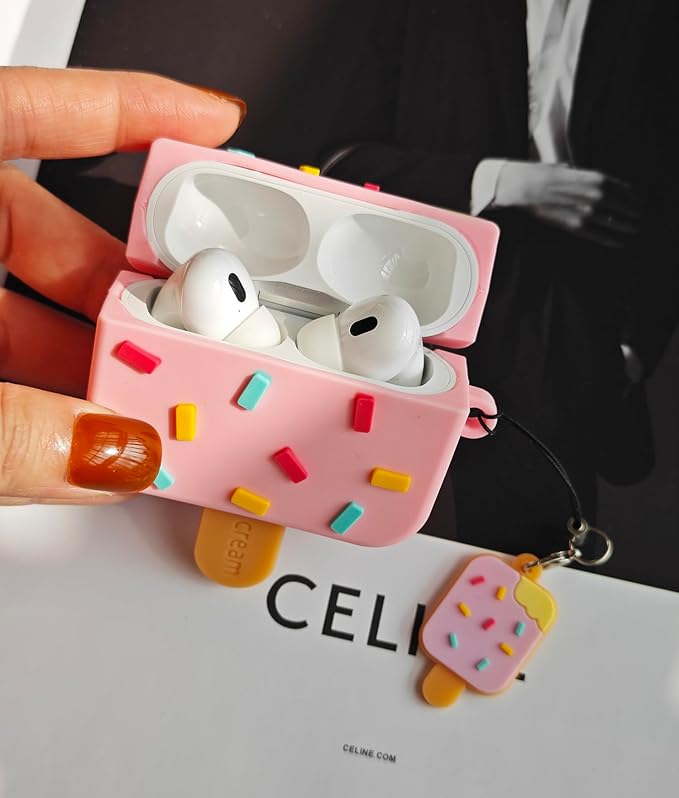 Compatible with Airpods Pro 2nd Generation Case 2022, Cute AirPods Pro 2 Case Cartoon, Kawaii Soft Silicone Protective Cover for Apple New Airpods Pro2 for Men Women (Ice Cream)