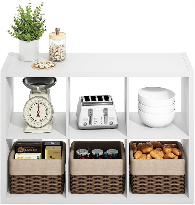 Furinno Hermite 6-Cube Open Shelves Kitchen Storage, Kitchen Island, Bakers Rack, Buffet Sideboard, White