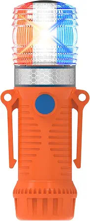 7.83inch Emergency Strobe Lights for Trucks with Magnetic Cap, IP68 Waterproofed Emergency Lights for Vehicles, Flashing Lights,Flashing and Staying on (RED&Blue&White)