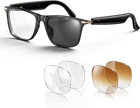 2026 AI Bluetooth Smart Glasses, AI Real-Time Translator,Music Playback & Hands-Free Calls,Intelligent Touch,IP67 Waterproof with Bluetooth Glasses (Photochromic Lens+Blue Light Lens+Brown Lens)