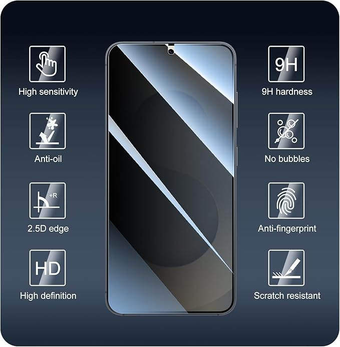 3*Privacy Screen Protector for Samsung Galaxy S24/S25 with a Installation Alignment Aid, Anti-Spy Tempered Glass Film, Private Black Protection, [Shatterproof][ Shockproof]