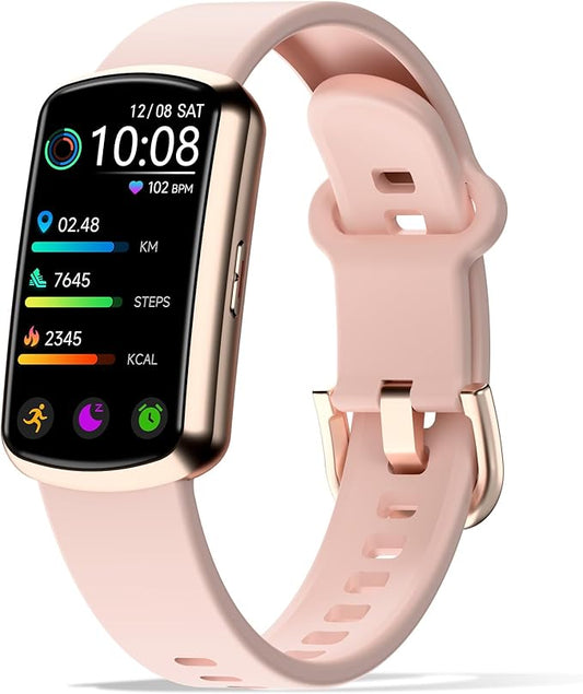 Health Fitness Tracker with 24/7 Heart Rate, Smart Watch with Blood Pressure and Blood Oxygen Monitor, Bulit-in 120+ Sport Mode, Sleep Tracking Waterproof Activity Tracker for Women Men (Deep Pink)