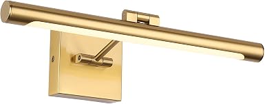 LED Picture Light Fixtures 16.54 Inches, Modern Metal Artwork Wall Lamps with Single Swing Arm, 7W (50W Eqv.), Hardwired Connection, Dimmable, 3000K Warm White, CRI95+, Golden-Like Brass Finish