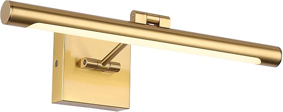 LED Picture Light Fixtures 16.54 Inches, Modern Metal Artwork Wall Lamps with Single Swing Arm, 7W (50W Eqv.), Hardwired Connection, Dimmable, 3000K Warm White, CRI95+, Golden-Like Brass Finish