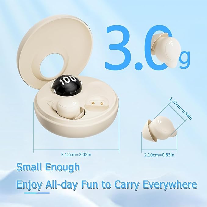 Side Sleeper Earbuds, Wireless Earbuds for Sleeping, Suitable for Small Ear, Stereo Sound, Fast Charging with Charging Case