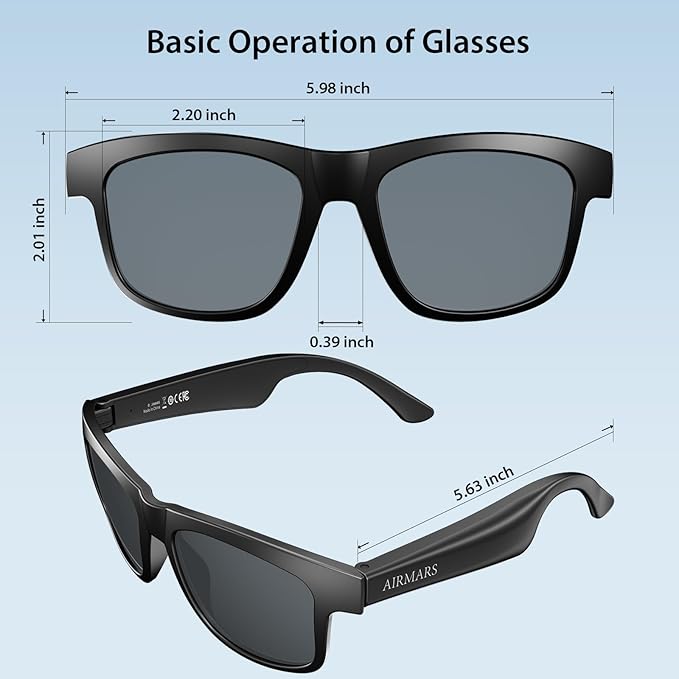 AIRMARS Bluetooth Glasses for Men and Women, Polarized Smart Glasses with Speakers,Smart Wireless Headphone Glasses for Athletic/Outdoor UV Protection/Voice Assistant