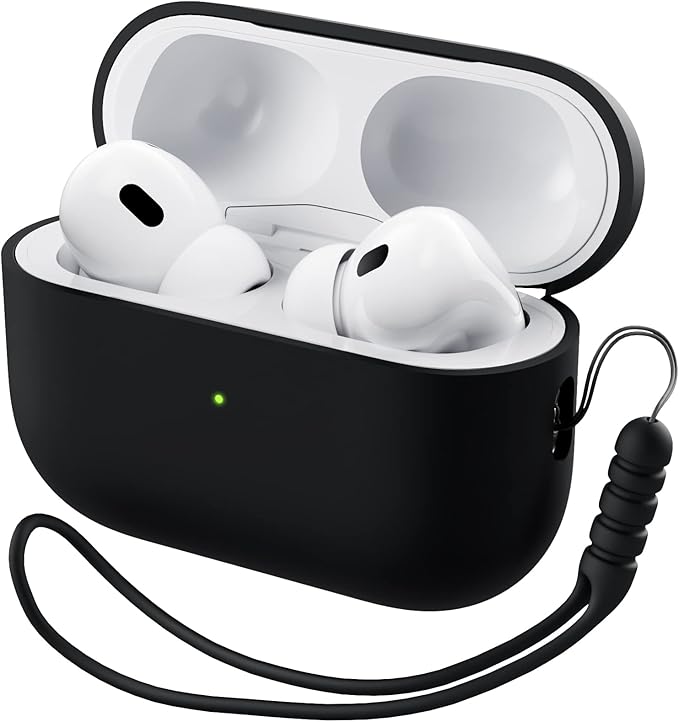 ORNARTO Compatible with AirPods Pro 2 Case 2022, Full Protective Hybrid Silicone for AirPods Pro 2nd Generation Case, Front LED Visible Skin Cover-Black