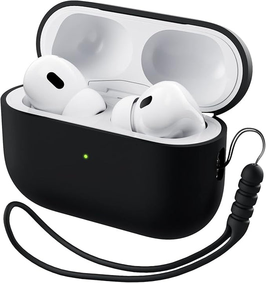 ORNARTO Compatible with AirPods Pro 2 Case 2022, Full Protective Hybrid Silicone for AirPods Pro 2nd Generation Case, Front LED Visible Skin Cover-Black