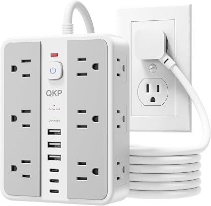 6 FT/ 2400J Surge Protector Power Strip, 12 Outlets, 6 USB (3 USB C)