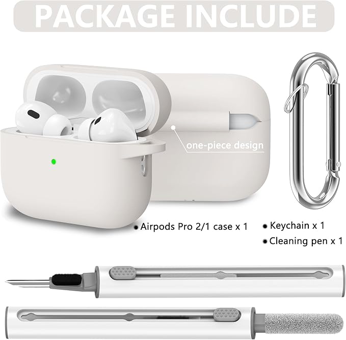 Ljusmicker for AirPods Pro Case Cover with Cleaner Kit,Soft Silicone Protective Cases for Apple AirPod Pro 2nd/1st Generation Case for Women Men,AirPods Pro 2 Case Accessories with Keychain-Stone