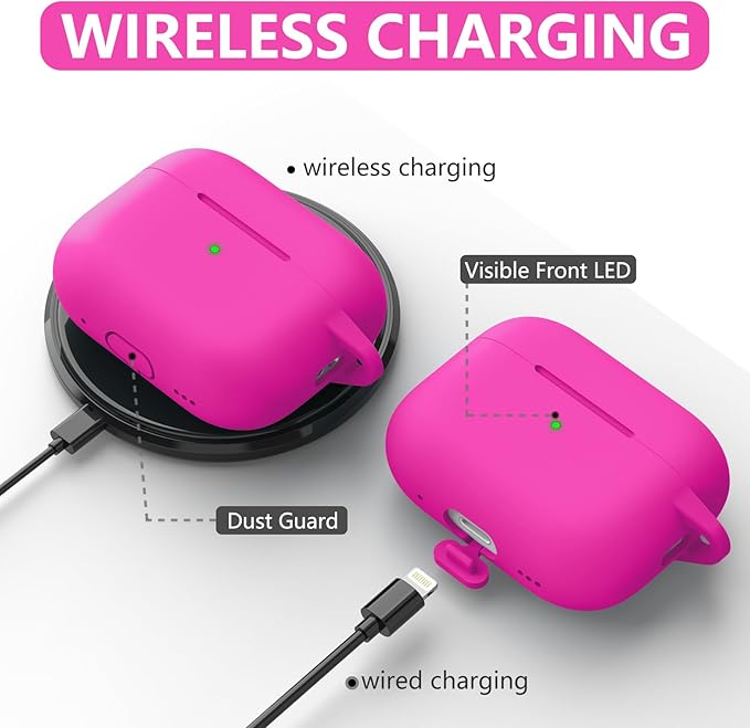 Ljusmicker for AirPods Pro Case Cover with Cleaner Kit,Soft Silicone Protective Cover for Apple AirPod Pro 2nd/1st Generation Cases for Women Men,AirPods Pro 2 Case Accessories with Keychain-Hot Pink