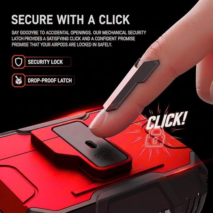 for AirPods Pro 3 Case, Secure Lock Magnetic Lid Cover with Keychain, Military Grade Shockproof Protective Case for Airpods Pro 3rd, Wireless Charging & Front LED Visible, Red Black02