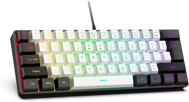 61-Key RGB Gaming Keyboard, 60% Compact, 8-Color Backlit for PC