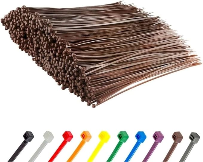 GTSE 8 Inch Brown Zip Ties, 1,000 Bulk Pack, 50lb Strength, UV Resistant Strong Nylon Cable Ties, Self-Locking 8" Tie Wraps