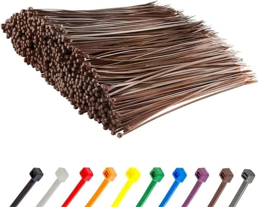 GTSE 8 Inch Brown Zip Ties, 1,000 Bulk Pack, 50lb Strength, UV Resistant Strong Nylon Cable Ties, Self-Locking 8" Tie Wraps