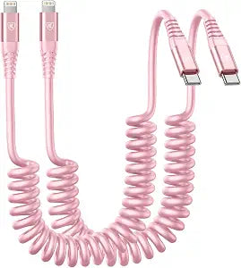 USB C to Lightning Cable 3FT for Car, Coiled iPhone Charger Fast Charging
