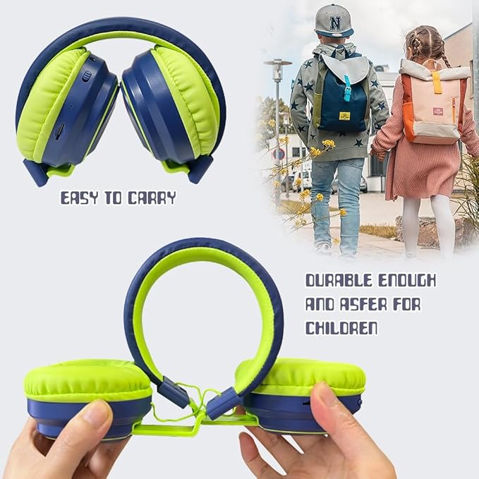 Kids Headphones Bluetooth 5.3 Wireless Lightweight Fast Charging 68 Hours Play Time Volume Limited 85/94dB Over Ear Foldable with Built-in Mic for Toddler Boy Tablet Pad Deepblue