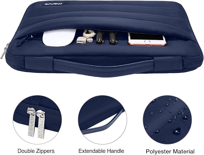 MOSISO Compatible with MacBook Air 13 inch Case M5 2026 M4 2025 M3 M2 2024-2022 A3449 A3240 A3113 A2681, Hard Case&Puffy Bag&Keyboard Cover&Webcam Cover&ScreenFilm for MacBook Air 13.6, Navy Blue