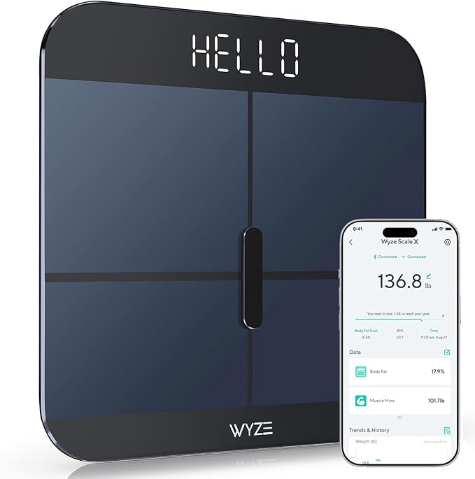 Wyze Smart Scale X - Digital Bathroom Scale for Body Weight, BMI, Body Fat, Muscle Mass, Heart Rate Monitor | Sync with Health Apps | Body Composition Analyzer for People, Baby & Pet, 400 lbs (Navy)