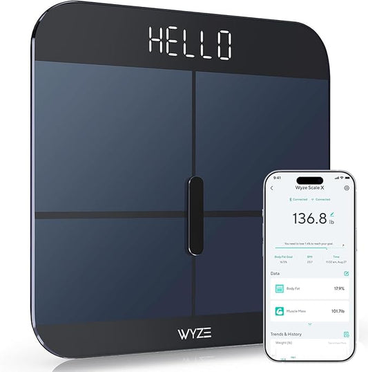 Wyze Smart Scale X - Digital Bathroom Scale for Body Weight, BMI, Body Fat, Muscle Mass, Heart Rate Monitor | Sync with Health Apps | Body Composition Analyzer for People, Baby & Pet, 400 lbs (Navy)